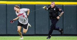 Backflipping fan on field brought down by stun gun at Cincinnati Reds game