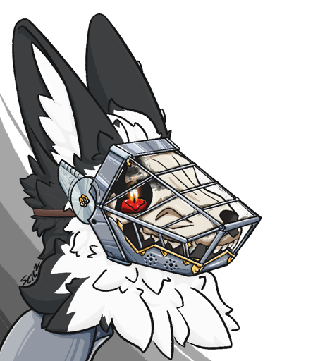 Protogen, but instead of visor there's a metal lattice and candle in the skull