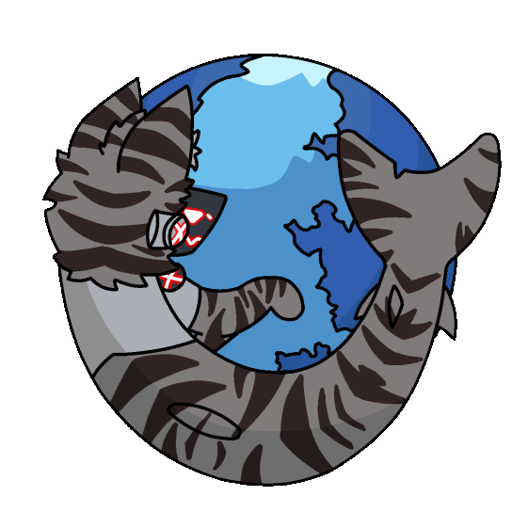 Shark protogen covers globe like Firefox browser logo