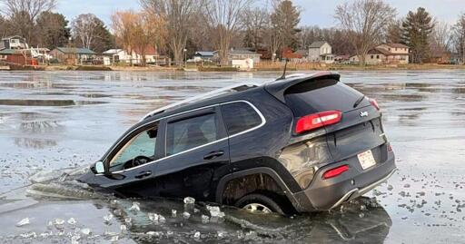 A Wisconsin ice angler drove a Jeep across thin ice. It ended as you'd expect