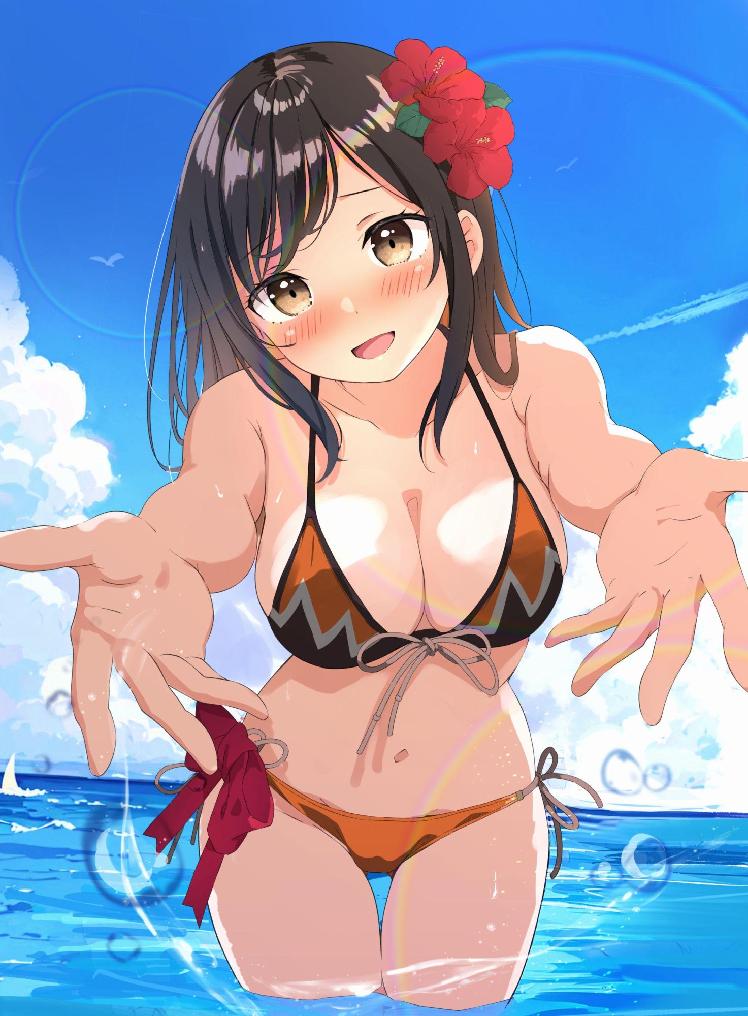 Monerochan in a bikini reaching towards you